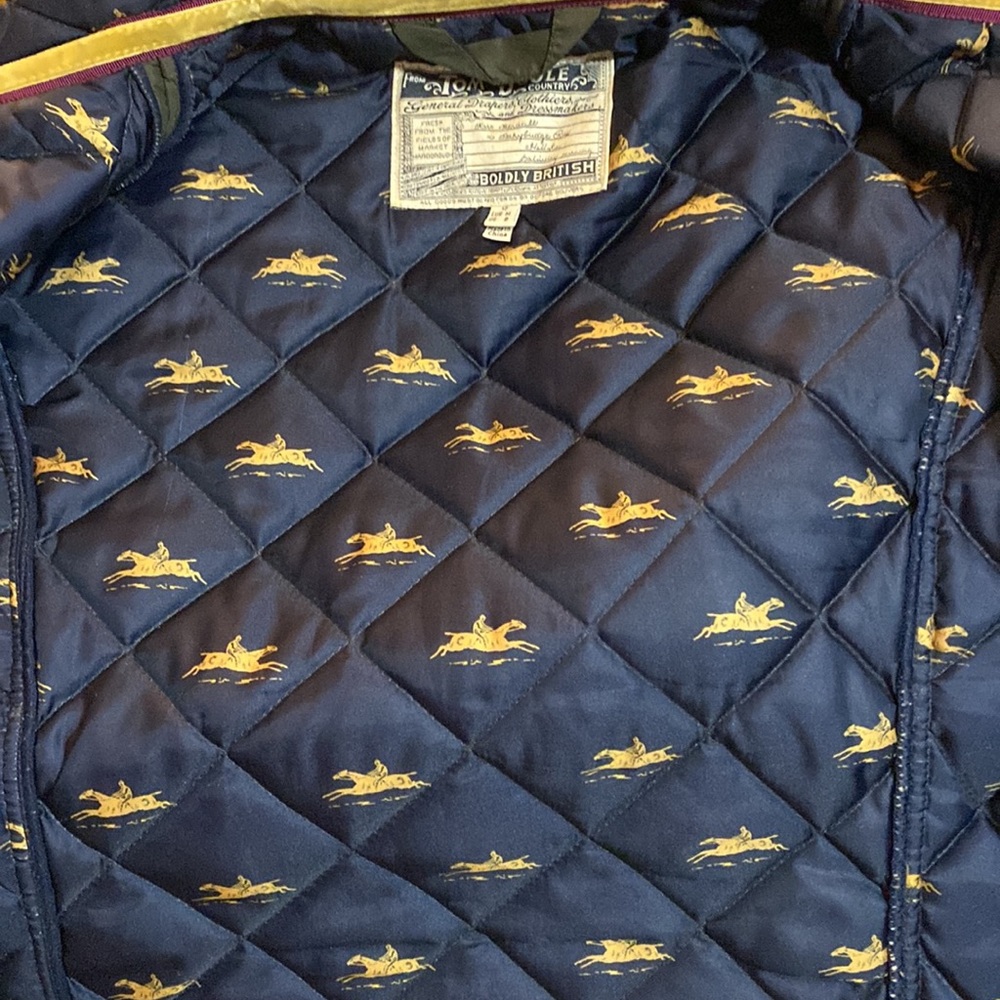 Joules Quilted Dark Green Jacket with Navy Trim - Picture 5 of 6